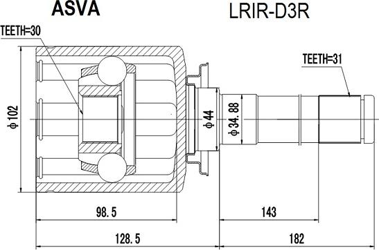 ASVA LRIR-D3R - Šarnīru komplekts, Piedziņas vārpsta autodraugiem.lv