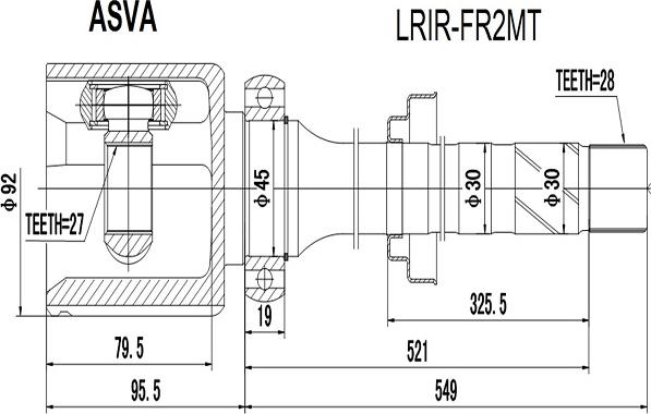 ASVA LRIR-FR2MT - Šarnīru komplekts, Piedziņas vārpsta autodraugiem.lv