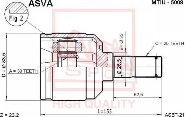 ASVA MTIU-5008 - Šarnīru komplekts, Piedziņas vārpsta autodraugiem.lv