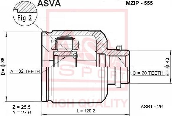 ASVA MZIP-555 - Šarnīru komplekts, Piedziņas vārpsta autodraugiem.lv