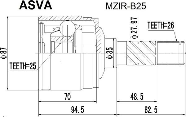 ASVA MZIR-B25 - Šarnīru komplekts, Piedziņas vārpsta autodraugiem.lv