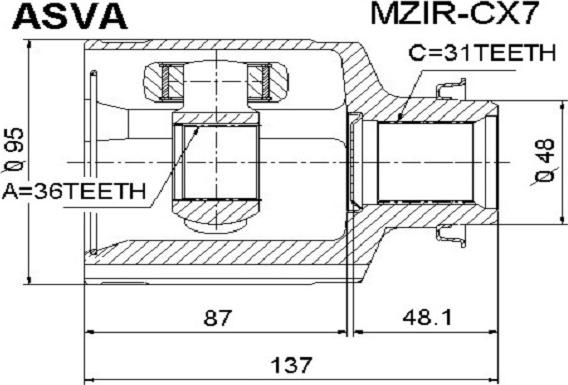 ASVA MZIR-CX7 - Šarnīru komplekts, Piedziņas vārpsta autodraugiem.lv