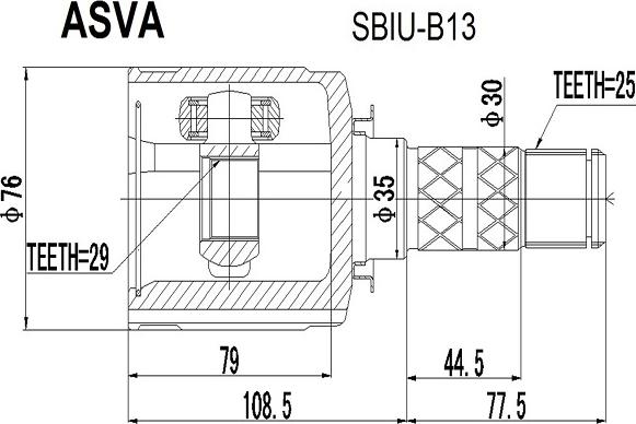 ASVA SBIU-B13 - Šarnīru komplekts, Piedziņas vārpsta autodraugiem.lv