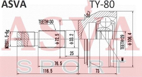 ASVA TY-80 - Šarnīru komplekts, Piedziņas vārpsta autodraugiem.lv