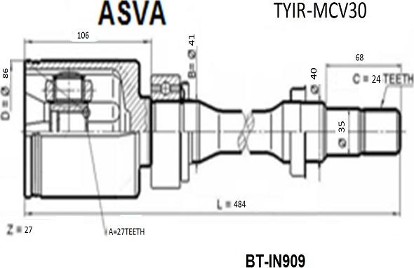 ASVA TYIR-MCV30 - Šarnīru komplekts, Piedziņas vārpsta autodraugiem.lv