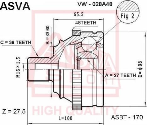 ASVA VW-028A48 - Šarnīru komplekts, Piedziņas vārpsta autodraugiem.lv