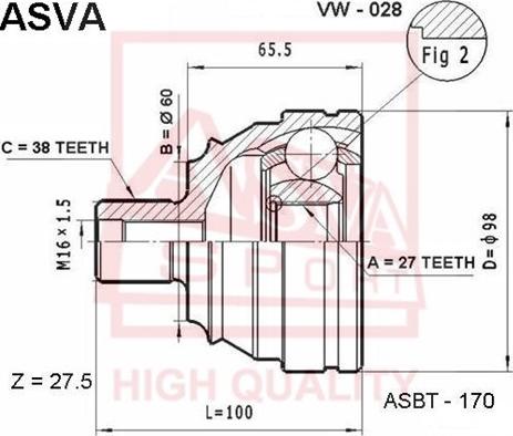 ASVA VW-028 - Šarnīru komplekts, Piedziņas vārpsta autodraugiem.lv