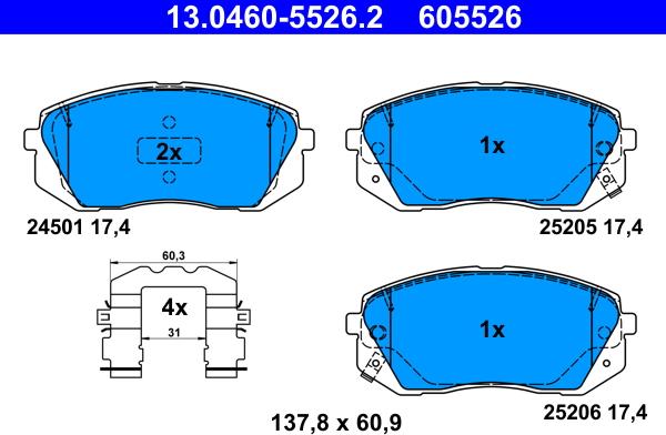 ATE 13.0460-5526.2 - Bremžu uzliku kompl., Disku bremzes autodraugiem.lv