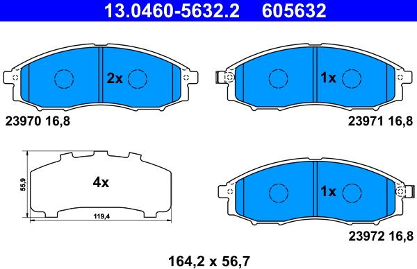 ATE 13.0460-5632.2 - Bremžu uzliku kompl., Disku bremzes autodraugiem.lv