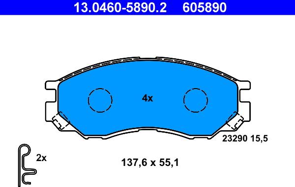 ATE 13.0460-5890.2 - Bremžu uzliku kompl., Disku bremzes autodraugiem.lv