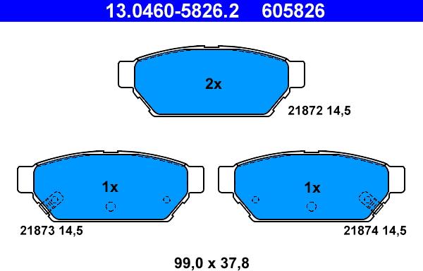 ATE 13.0460-5826.2 - Bremžu uzliku kompl., Disku bremzes autodraugiem.lv