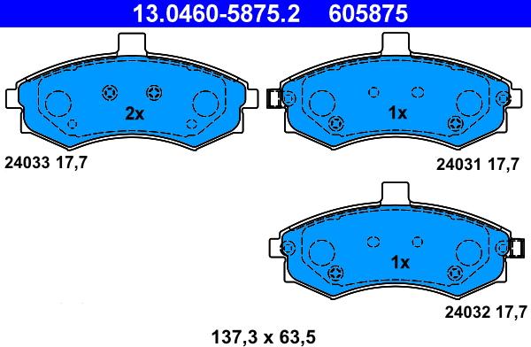 ATE 13.0460-5875.2 - Bremžu uzliku kompl., Disku bremzes autodraugiem.lv