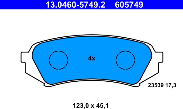 ATE 13.0460-5749.2 - Bremžu uzliku kompl., Disku bremzes autodraugiem.lv