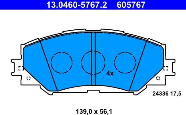 ATE 13.0460-5767.2 - Bremžu uzliku kompl., Disku bremzes autodraugiem.lv