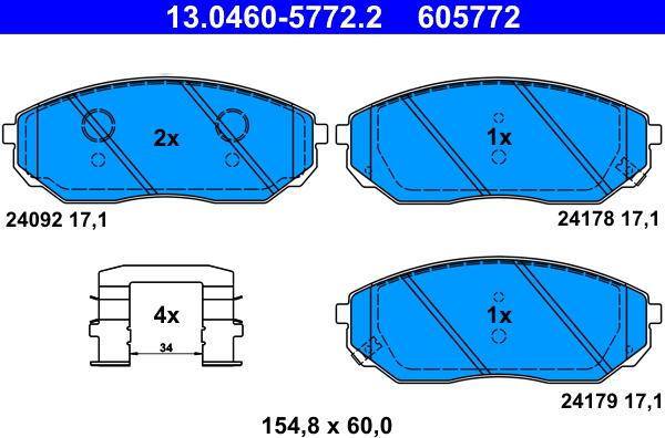 ATE 13.0460-5772.2 - Bremžu uzliku kompl., Disku bremzes autodraugiem.lv