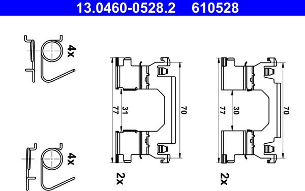 ATE 13.0460-0528.2 - Piederumu komplekts, Disku bremžu uzlikas autodraugiem.lv