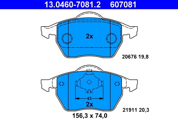 ATE 13.0460-7081.2 - Bremžu uzliku kompl., Disku bremzes autodraugiem.lv