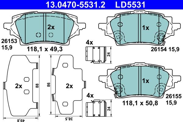 ATE 13.0470-5531.2 - Bremžu uzliku kompl., Disku bremzes autodraugiem.lv