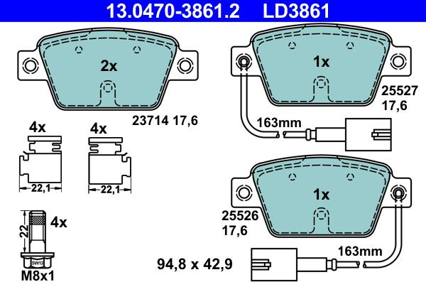 ATE 13.0470-3861.2 - Bremžu uzliku kompl., Disku bremzes autodraugiem.lv