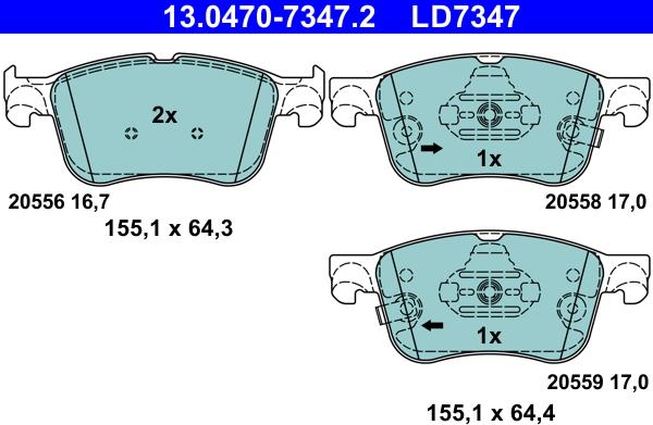 ATE 13.0470-7347.2 - Bremžu uzliku kompl., Disku bremzes autodraugiem.lv