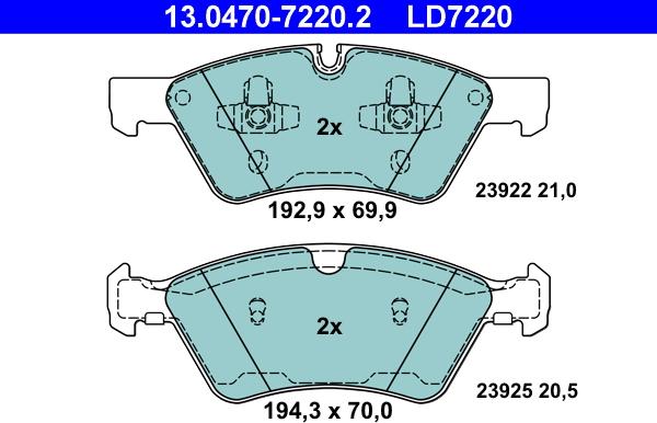 ATE 13.0470-7220.2 - Bremžu uzliku kompl., Disku bremzes autodraugiem.lv