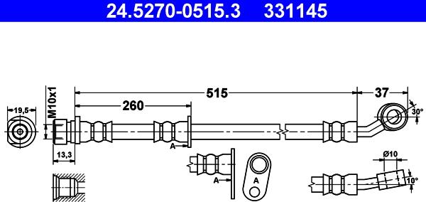 ATE 24.5270-0515.3 - Bremžu šļūtene autodraugiem.lv