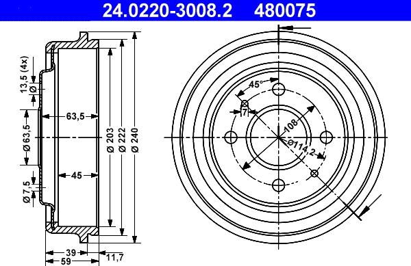 ATE 24.0220-3008.2 - Bremžu trumulis autodraugiem.lv