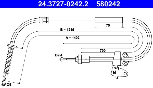 ATE 24.3727-0242.2 - Trose, Stāvbremžu sistēma autodraugiem.lv