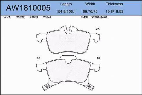 Aywiparts AW1810005 - Bremžu uzliku kompl., Disku bremzes autodraugiem.lv