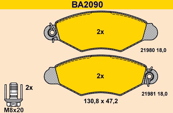 Barum BA2090 - Bremžu uzliku kompl., Disku bremzes autodraugiem.lv