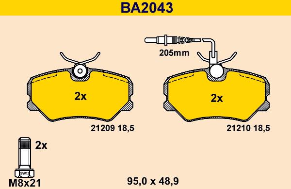 Barum BA2043 - Bremžu uzliku kompl., Disku bremzes autodraugiem.lv