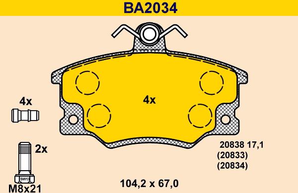 Barum BA2034 - Bremžu uzliku kompl., Disku bremzes autodraugiem.lv