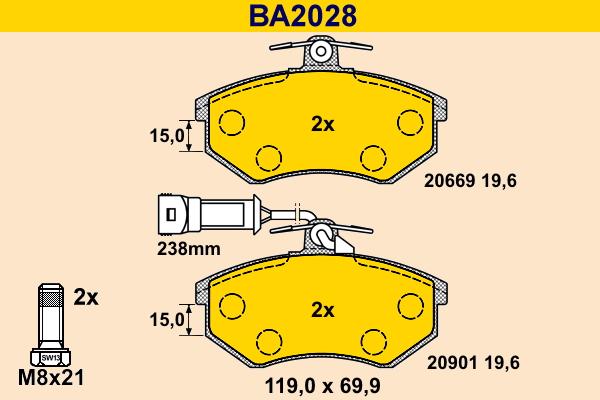 Barum BA2028 - Bremžu uzliku kompl., Disku bremzes autodraugiem.lv