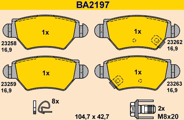 Barum BA2197 - Bremžu uzliku kompl., Disku bremzes autodraugiem.lv