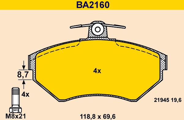 Barum BA2160 - Bremžu uzliku kompl., Disku bremzes autodraugiem.lv