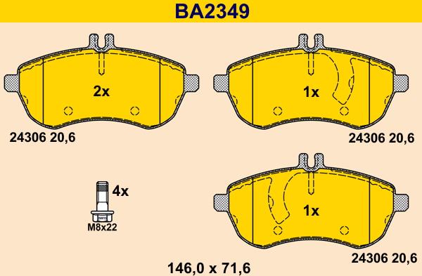 Barum BA2349 - Bremžu uzliku kompl., Disku bremzes autodraugiem.lv