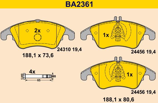 Barum BA2361 - Bremžu uzliku kompl., Disku bremzes autodraugiem.lv