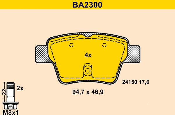 Barum BA2300 - Bremžu uzliku kompl., Disku bremzes autodraugiem.lv