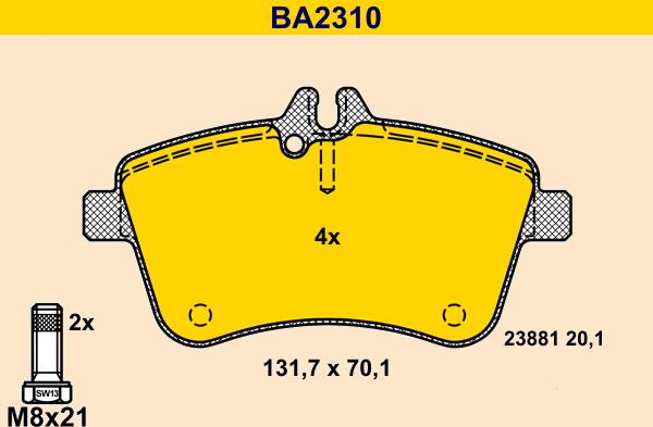 Barum BA2310 - Bremžu uzliku kompl., Disku bremzes autodraugiem.lv