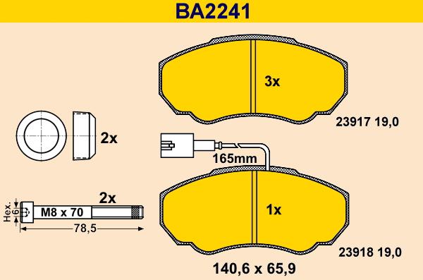 Barum BA2241 - Bremžu uzliku kompl., Disku bremzes autodraugiem.lv