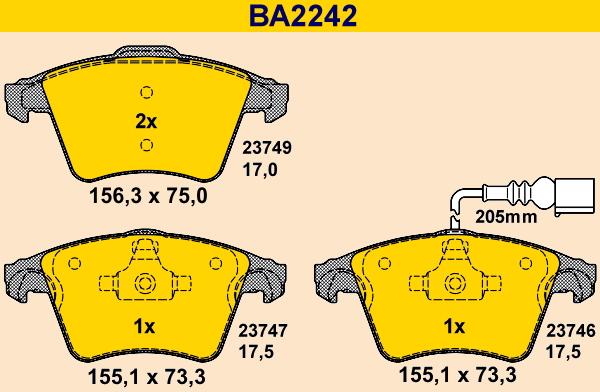 Barum BA2242 - Bremžu uzliku kompl., Disku bremzes autodraugiem.lv