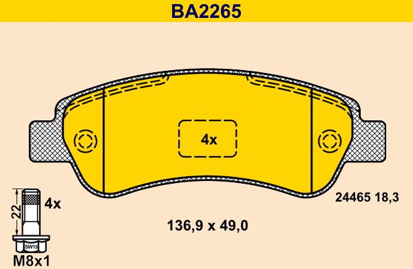 Barum BA2265 - Bremžu uzliku kompl., Disku bremzes autodraugiem.lv