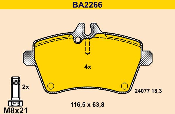 Barum BA2266 - Bremžu uzliku kompl., Disku bremzes autodraugiem.lv