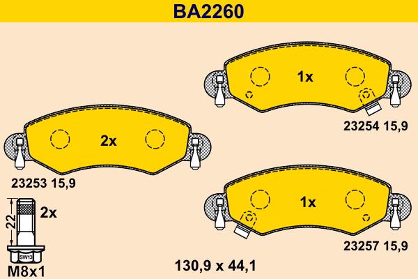 Barum BA2260 - Bremžu uzliku kompl., Disku bremzes autodraugiem.lv