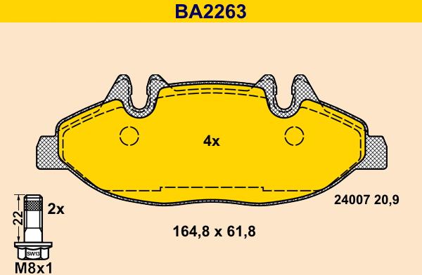 Barum BA2263 - Bremžu uzliku kompl., Disku bremzes autodraugiem.lv