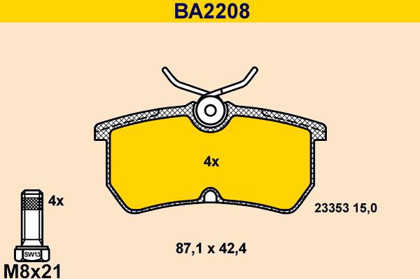 Barum BA2208 - Bremžu uzliku kompl., Disku bremzes autodraugiem.lv