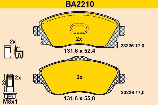 Barum BA2210 - Bremžu uzliku kompl., Disku bremzes autodraugiem.lv