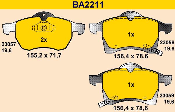 Barum BA2211 - Bremžu uzliku kompl., Disku bremzes autodraugiem.lv