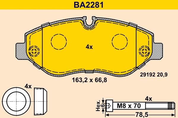 Barum BA2281 - Bremžu uzliku kompl., Disku bremzes autodraugiem.lv