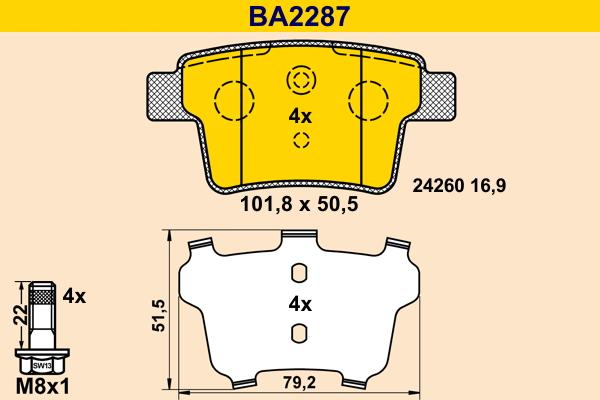 Barum BA2287 - Bremžu uzliku kompl., Disku bremzes autodraugiem.lv